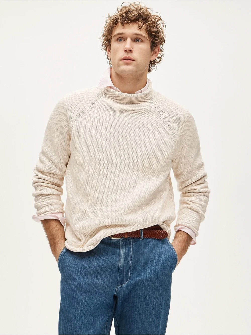 J. Crew Men’s 1988 Rollneck Sweater in Mountain White Cream Cotton Size Medium